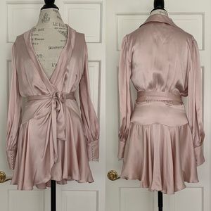 Zimmermann Soft Petal Pink Silk Wrap Dress with Pearl Detail